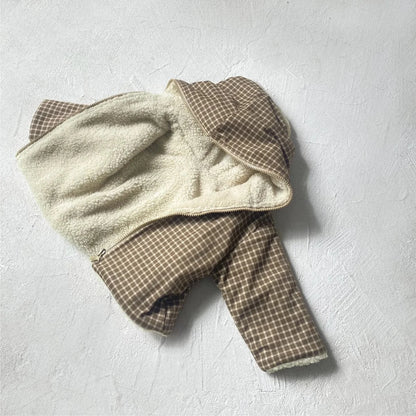 トレーナー・フーディ ベビートップス ストライプ/チェック裏ボアフリースリバーシブルバックジッパーフーディプルオーバー【mh0008511】