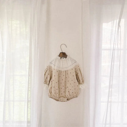 長袖ロンパース ベビーロンパース帽子セット レースフリル長袖ボディスーツ+バケットハット【mh0008522】