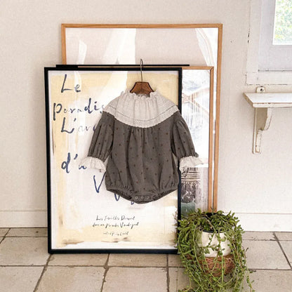 長袖ロンパース ベビーロンパース帽子セット レースフリル長袖ボディスーツ+バケットハット【mh0008522】