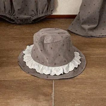 長袖ロンパース ベビーロンパース帽子セット レースフリル長袖ボディスーツ+バケットハット【mh0008522】