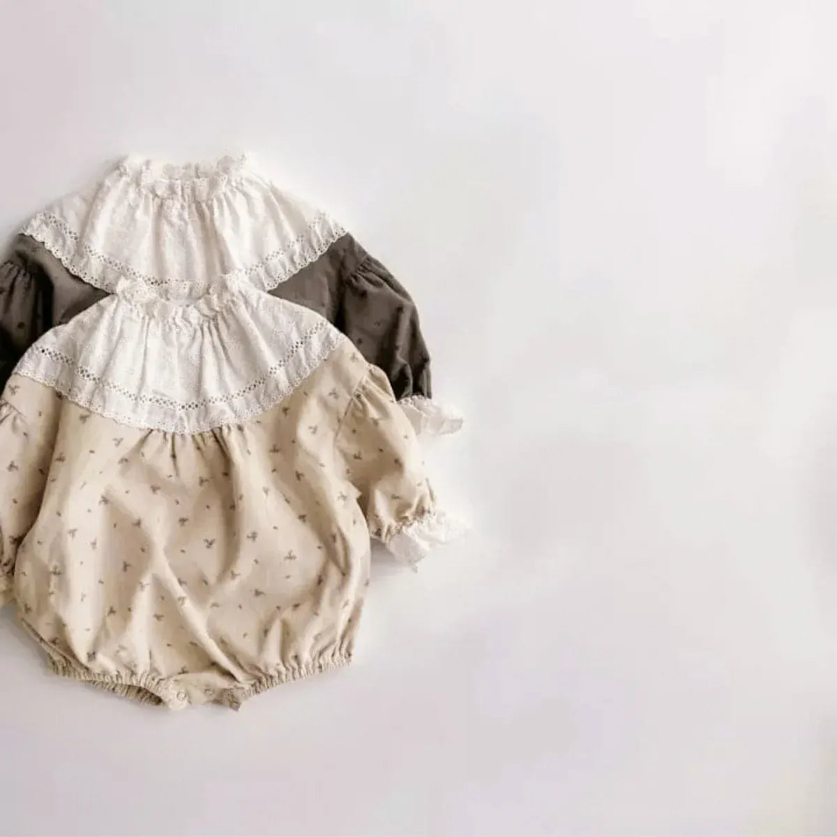 長袖ロンパース ベビーロンパース帽子セット レースフリル長袖ボディスーツ+バケットハット【mh0008522】