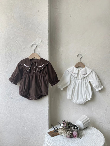 長袖ロンパース ベビーロンパース フラワー刺繍長袖ボディスーツ【mh0008533】