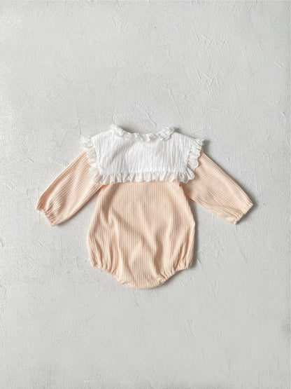 長袖ロンパース ベビーロンパース ビッグフリル襟長袖ボディスーツ【mh0008583】