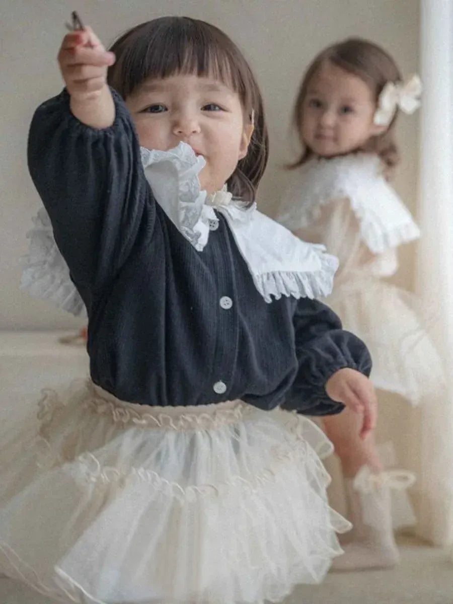 長袖ロンパース ベビーロンパース ビッグフリル襟長袖ボディスーツ【mh0008583】