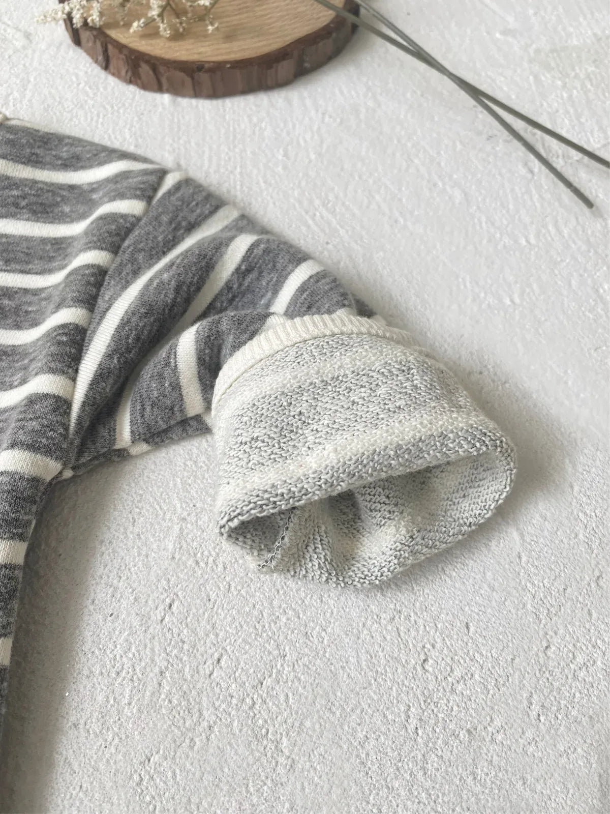 長袖ロンパース ベビーロンパース うさぎアップリケボーダー長袖ボディスーツ【mh0008585】