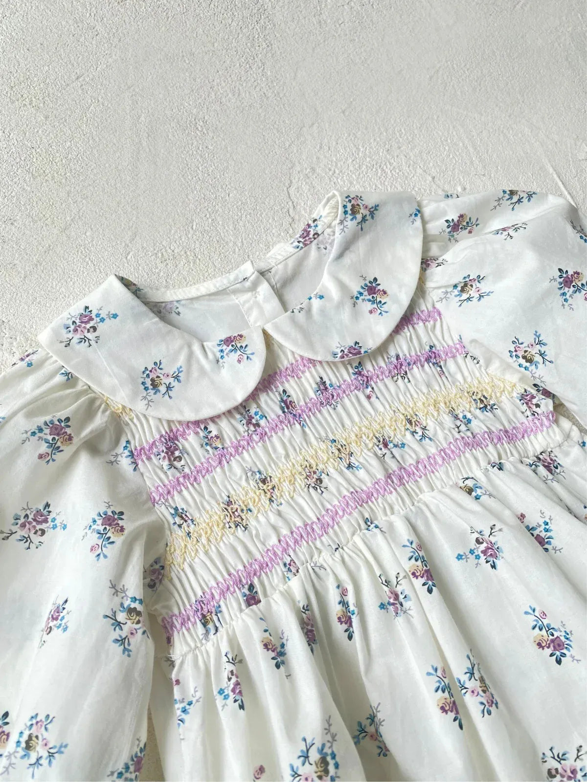 長袖ロンパース ベビーロンパース フラワープリントシャーリング丸襟長袖ボディスーツ【mh0008598】