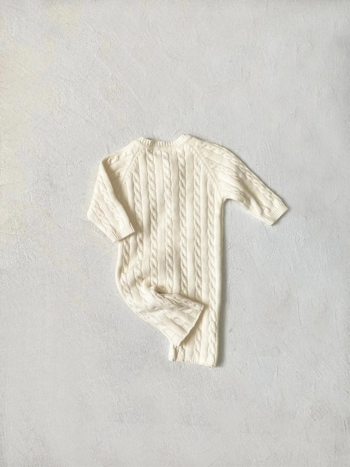 長袖ロンパース ベビージャンプスーツ+帽子セット アランニットケーブル編み長袖ロンパース+ニットベレー帽【mh0008730】