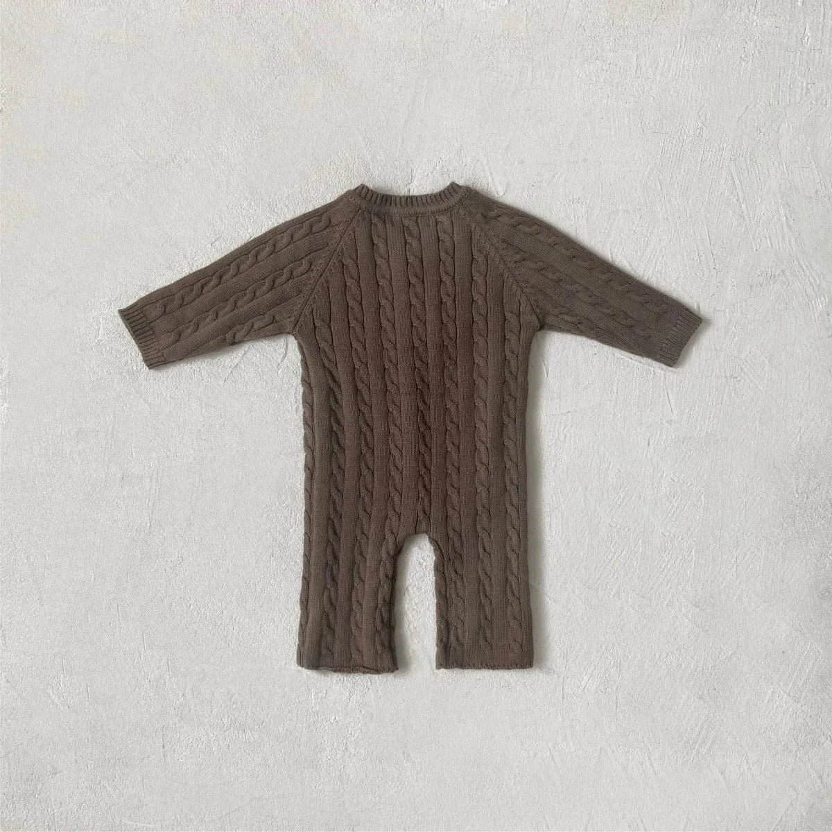 長袖ロンパース ベビージャンプスーツ+帽子セット アランニットケーブル編み長袖ロンパース+ニットベレー帽【mh0008730】