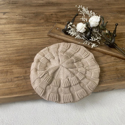 長袖ロンパース ベビージャンプスーツ+帽子セット アランニットケーブル編み長袖ロンパース+ニットベレー帽【mh0008730】