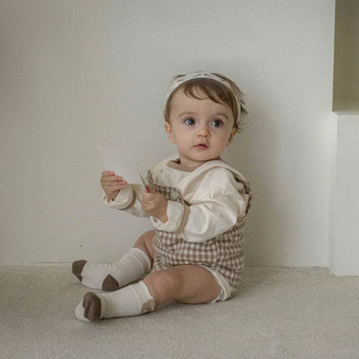 ノースリーブロンパース ベビーロンパース+帽子セット チェックサスペンダーボディスーツ+チェックベレー帽【mh0008732】