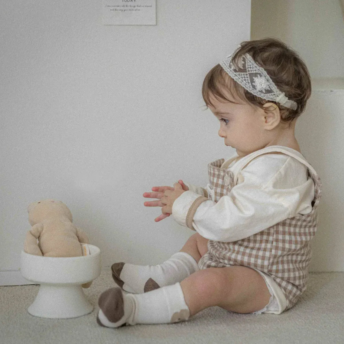 ノースリーブロンパース ベビーロンパース+帽子セット チェックサスペンダーボディスーツ+チェックベレー帽【mh0008732】