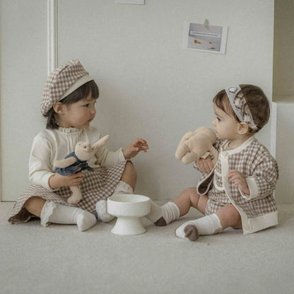 ノースリーブロンパース ベビーロンパース+帽子セット チェックサスペンダーボディスーツ+チェックベレー帽【mh0008732】