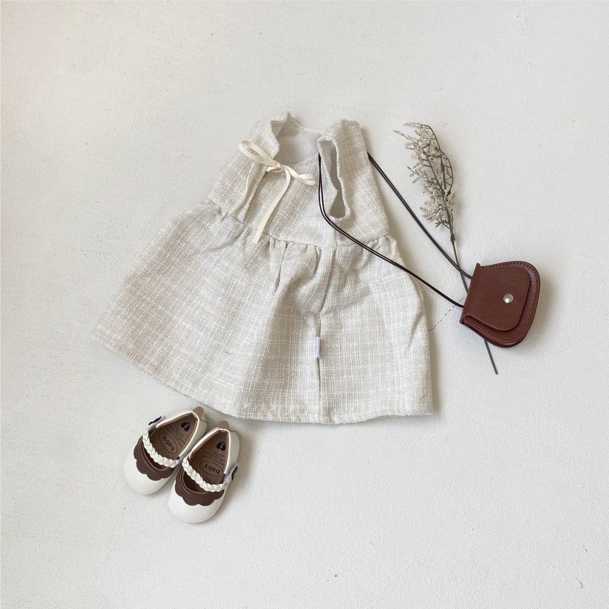 ノースリーブワンピース ベビーキッズワンピース ノースリーブフェイクツイードリボンワンピース【mh0009021】