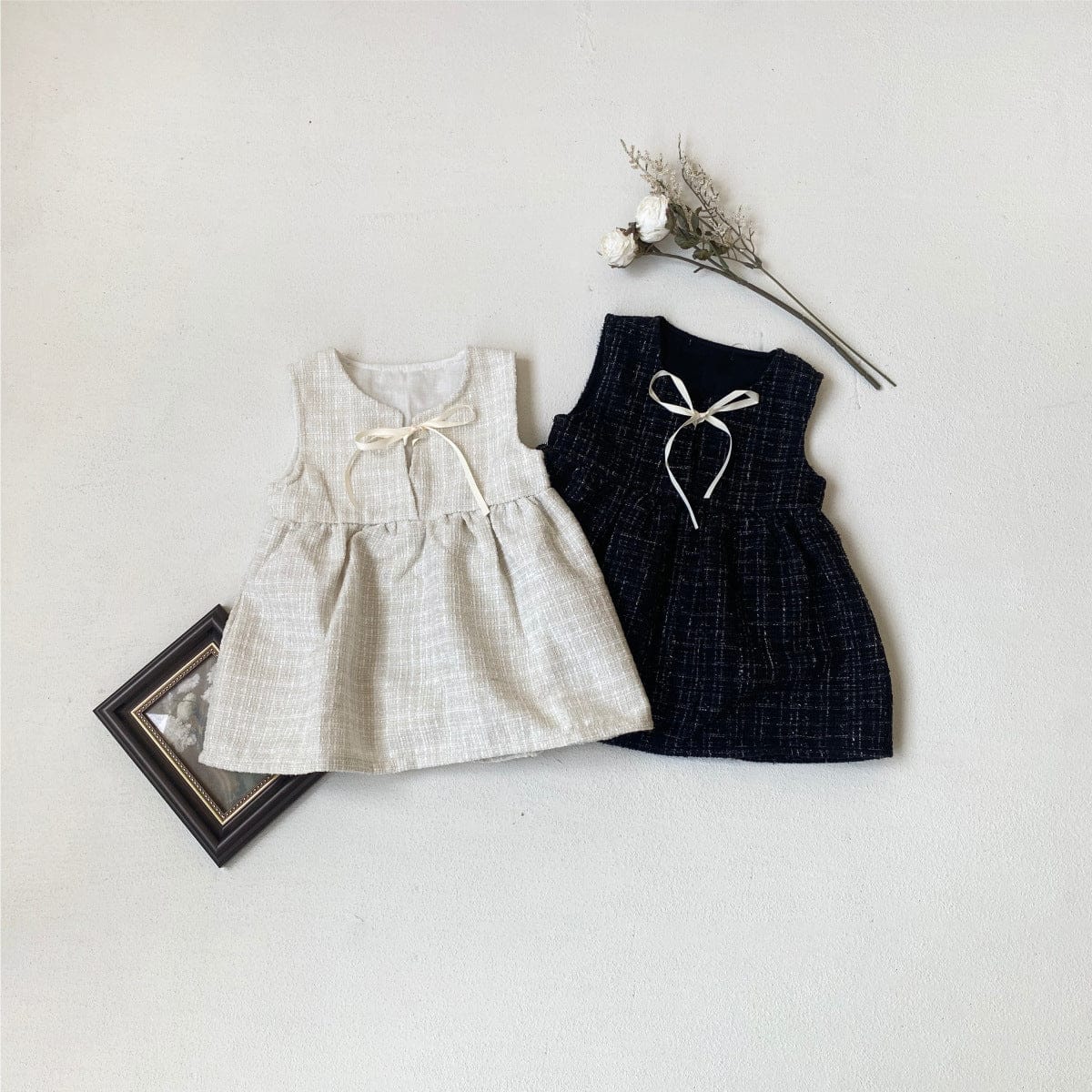 ノースリーブワンピース ベビーキッズワンピース ノースリーブフェイクツイードリボンワンピース【mh0009021】