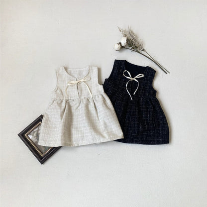ノースリーブワンピース ベビーキッズワンピース ノースリーブフェイクツイードリボンワンピース【mh0009021】