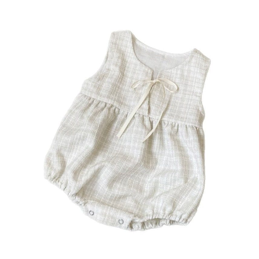 ノースリーブロンパース ベビーロンパース ノースリーブフェイクツイードリボンボディスーツ【mh0009024】