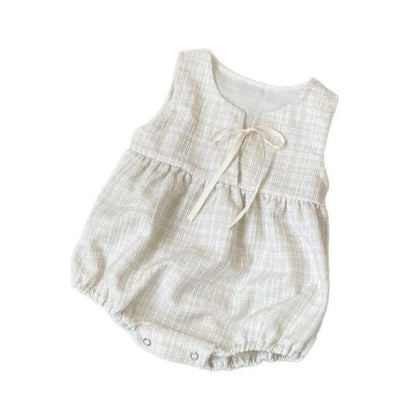 ノースリーブロンパース ベビーロンパース ノースリーブフェイクツイードリボンボディスーツ【mh0009024】