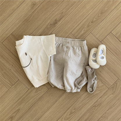 ロングパンツ・スウェットパンツ ベビーパンツ コットンリネンシンプルルーズクロップドパンツ【mh0009030】