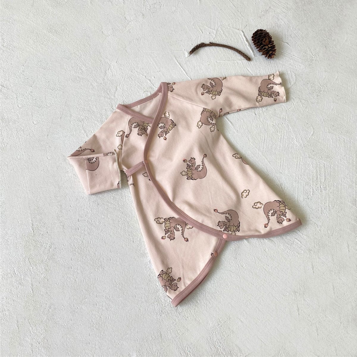 長袖ロンパース ベビーロンパース 恐竜ダイナソープリント長袖コンビ肌着+とんがり帽子セット【mh0009032】