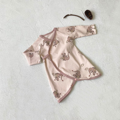 長袖ロンパース ベビーロンパース 恐竜ダイナソープリント長袖コンビ肌着+とんがり帽子セット【mh0009032】