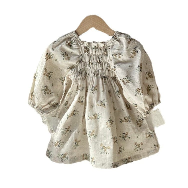 長袖ワンピース ベビーワンピース フラワープリント長袖パフスリーブスモックワンピース【mh0009035】