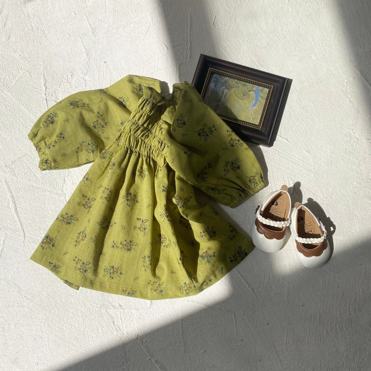 長袖ワンピース ベビーワンピース フラワープリント長袖パフスリーブスモックワンピース【mh0009035】