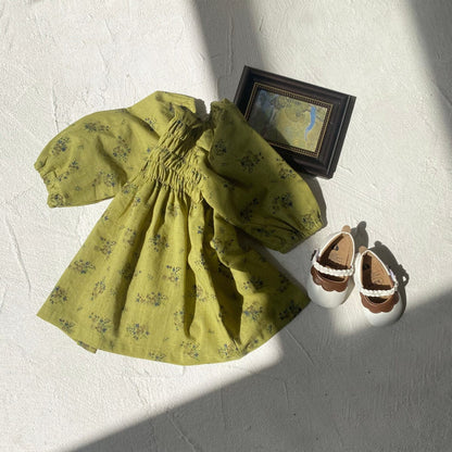 長袖ワンピース ベビーワンピース フラワープリント長袖パフスリーブスモックワンピース【mh0009035】