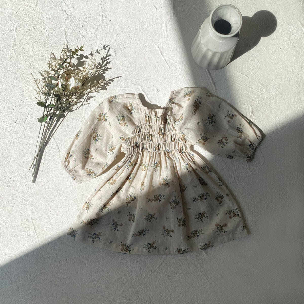 長袖ワンピース ベビーワンピース フラワープリント長袖パフスリーブスモックワンピース【mh0009035】