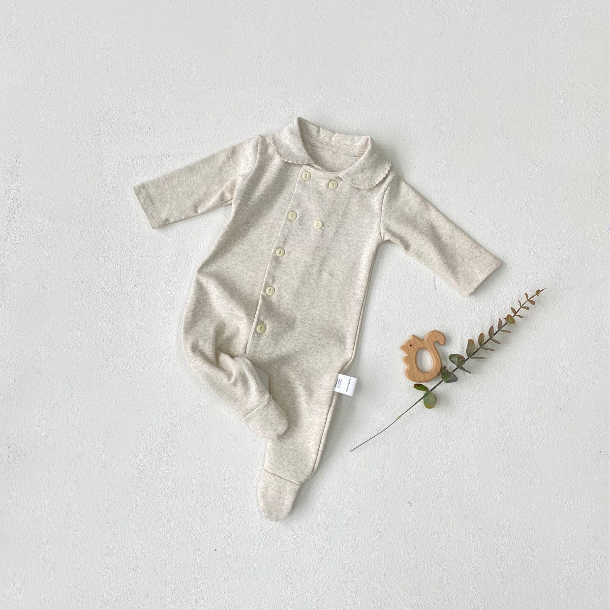 長袖ロンパース 足付き丸襟長袖ロンパース【mh0009659】