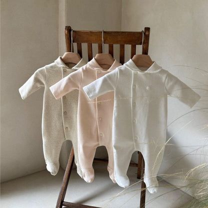 長袖ロンパース 足付き丸襟長袖ロンパース【mh0009659】