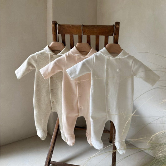 長袖ロンパース 足付き丸襟長袖ロンパース【mh0009659】