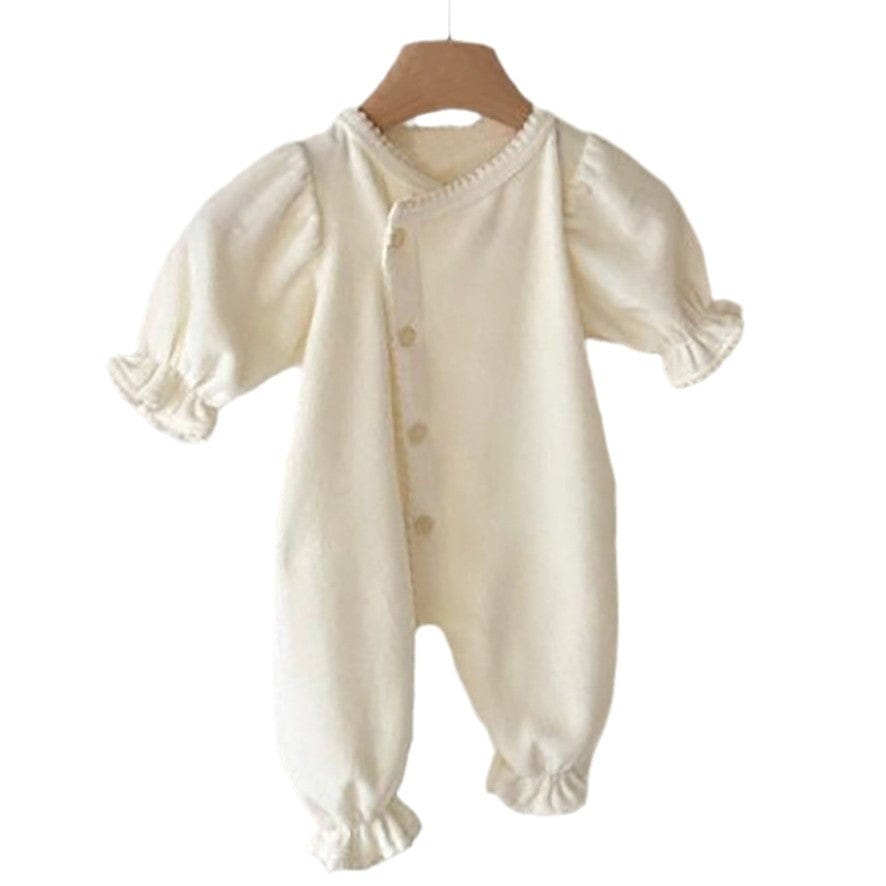 長袖ロンパース 長袖パフスリーブジャンプスーツ ボンネット帽子セット【mh0009662】