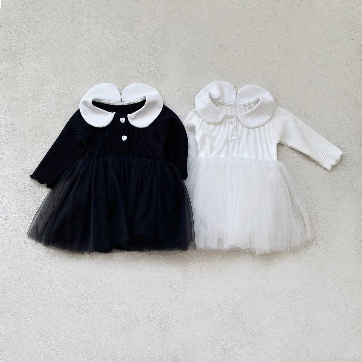 長袖ワンピース チュチュチュールスカート丸襟長袖ドレスワンピース【mh0009664】