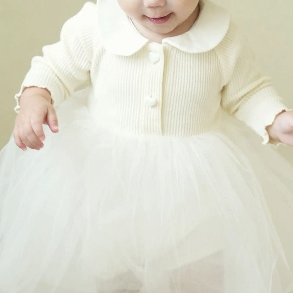 長袖ワンピース チュチュチュールスカート丸襟長袖ドレスワンピース【mh0009664】