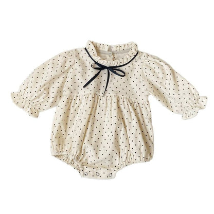 長袖ロンパース 水玉プリントリボン長袖ロンパース【mh0009665】