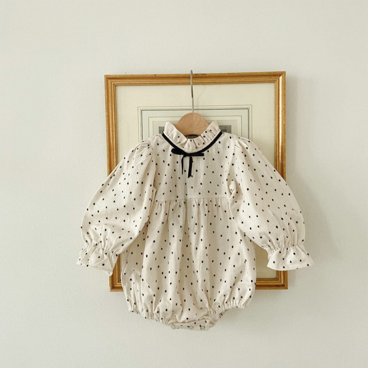 長袖ロンパース 水玉プリントリボン長袖ロンパース【mh0009665】