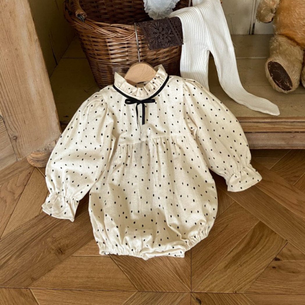 長袖ロンパース 水玉プリントリボン長袖ロンパース【mh0009665】