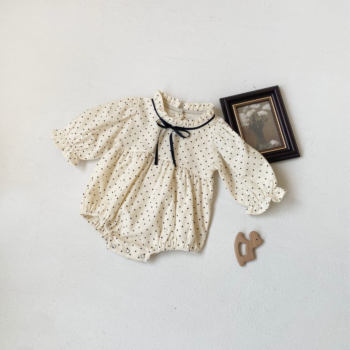 長袖ロンパース 水玉プリントリボン長袖ロンパース【mh0009665】