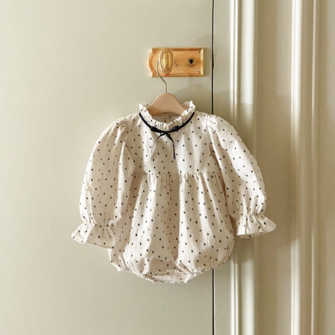 長袖ロンパース 水玉プリントリボン長袖ロンパース【mh0009665】