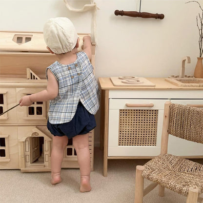 タンクトップ・キャミソール・ノースリーブトップス レトロチェックノースリーブベストトップス【mh0009666】