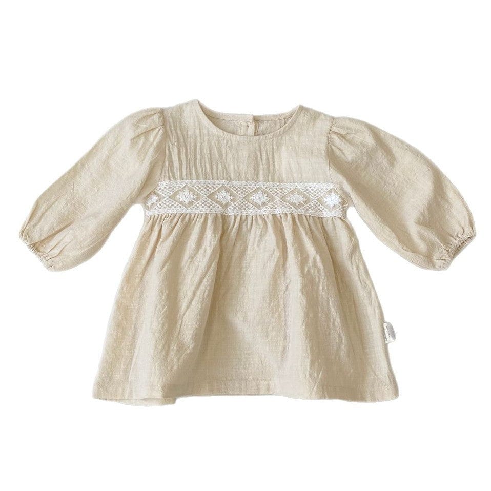 長袖ワンピース レースアクセント長袖コットンワンピース【mh0009669】