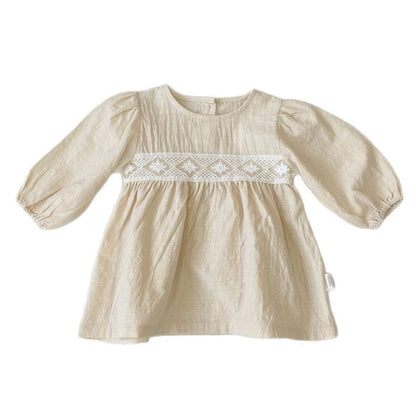 長袖ワンピース レースアクセント長袖コットンワンピース【mh0009669】