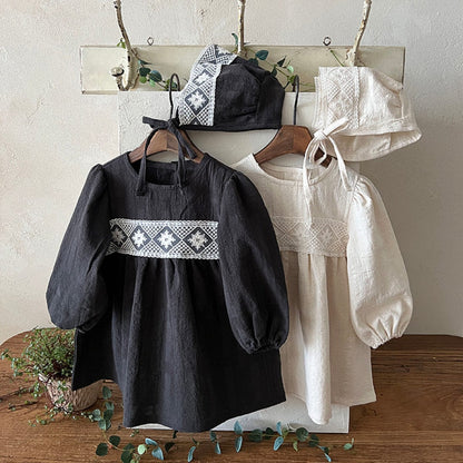 長袖ワンピース レースアクセント長袖コットンワンピース【mh0009669】