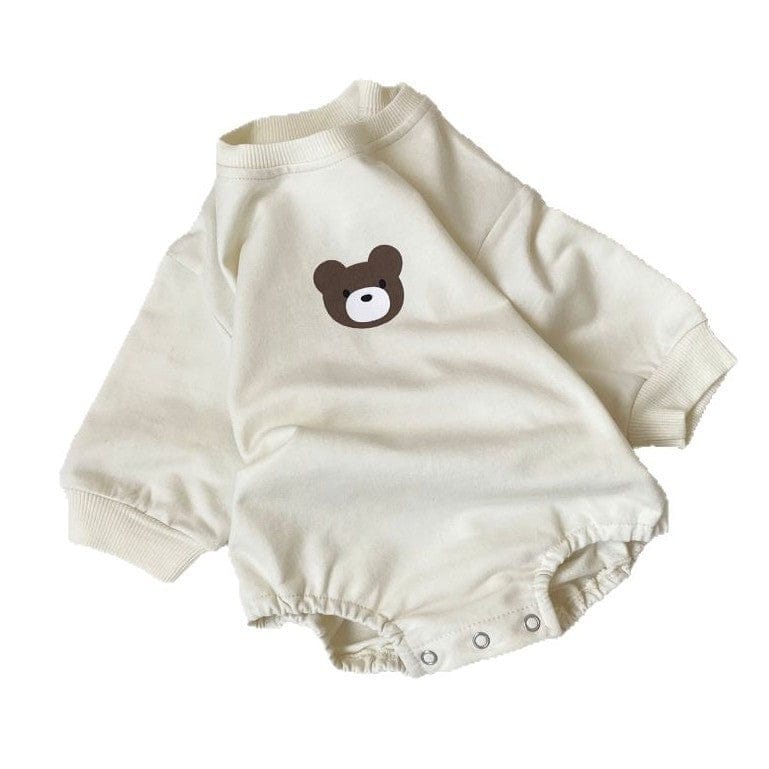 長袖ロンパース ベアくまプリント長袖ロンパース 耳付き帽子セット【mh0009670】