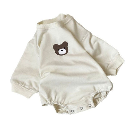 長袖ロンパース ベアくまプリント長袖ロンパース 耳付き帽子セット【mh0009670】