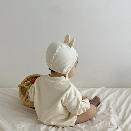 長袖ロンパース ベアくまプリント長袖ロンパース 耳付き帽子セット【mh0009670】