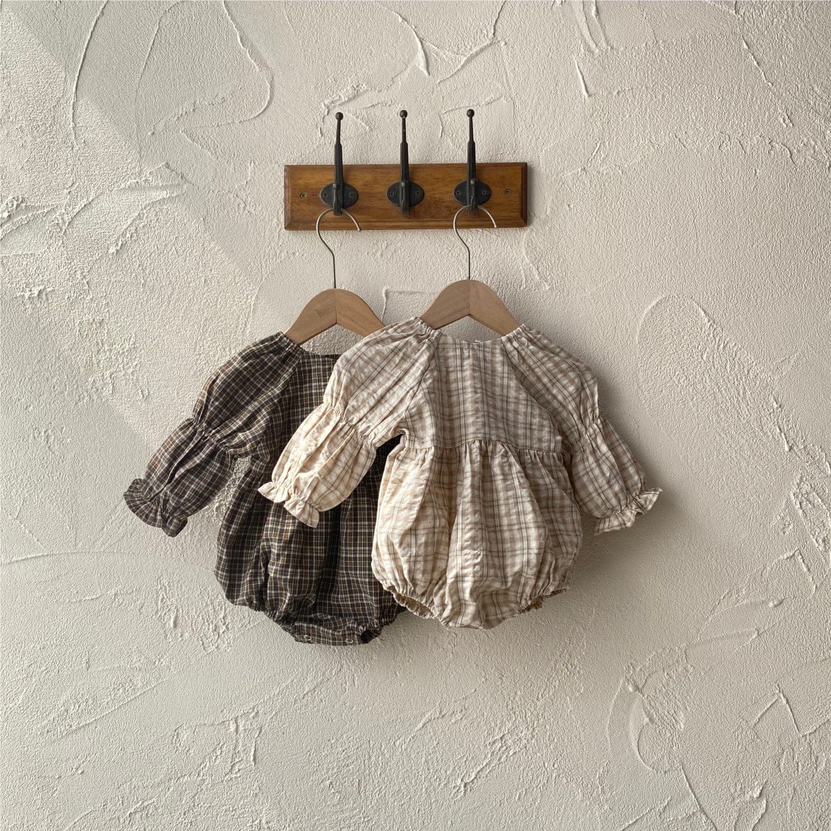 長袖ロンパース レトロチェックベルスリーブ長袖ロンパース【mh0009674】