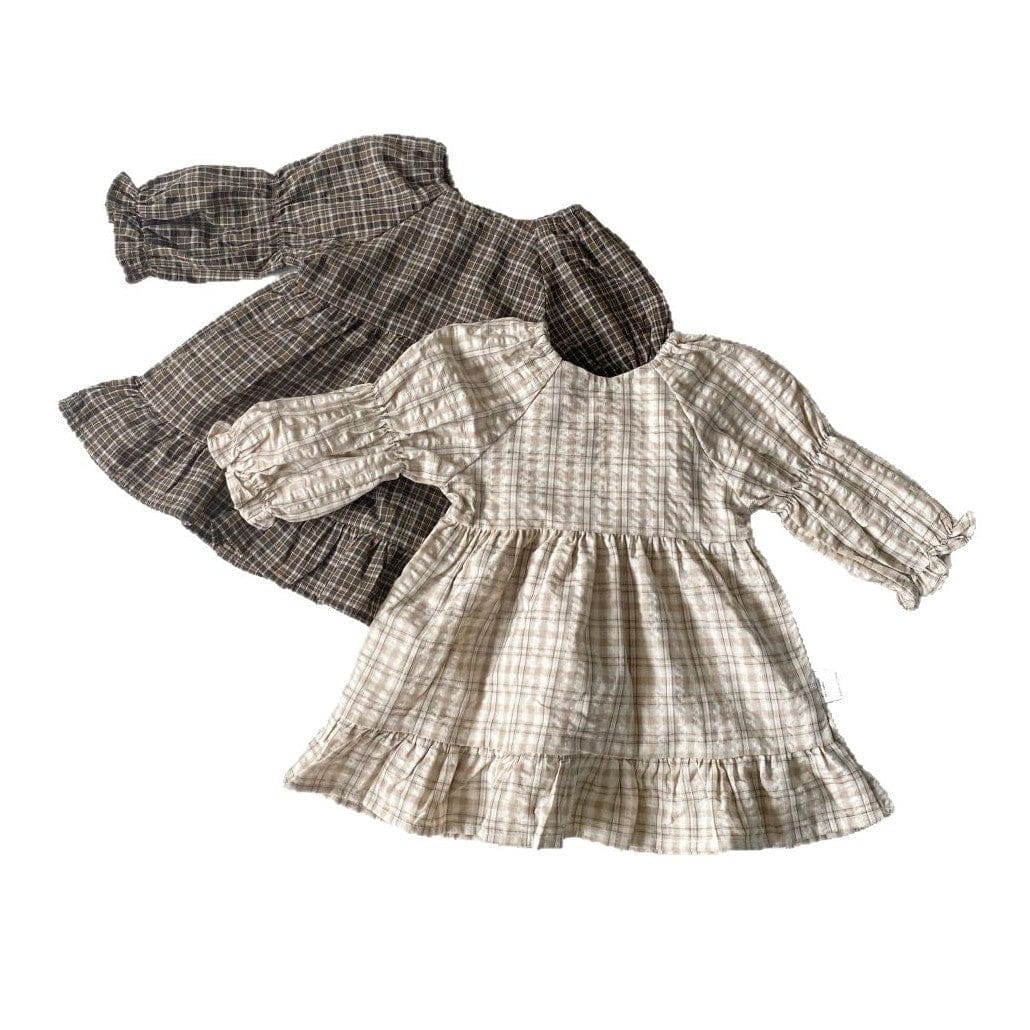 長袖ワンピース レトロチェックベルスリーブ長袖ワンピース【mh0009675】