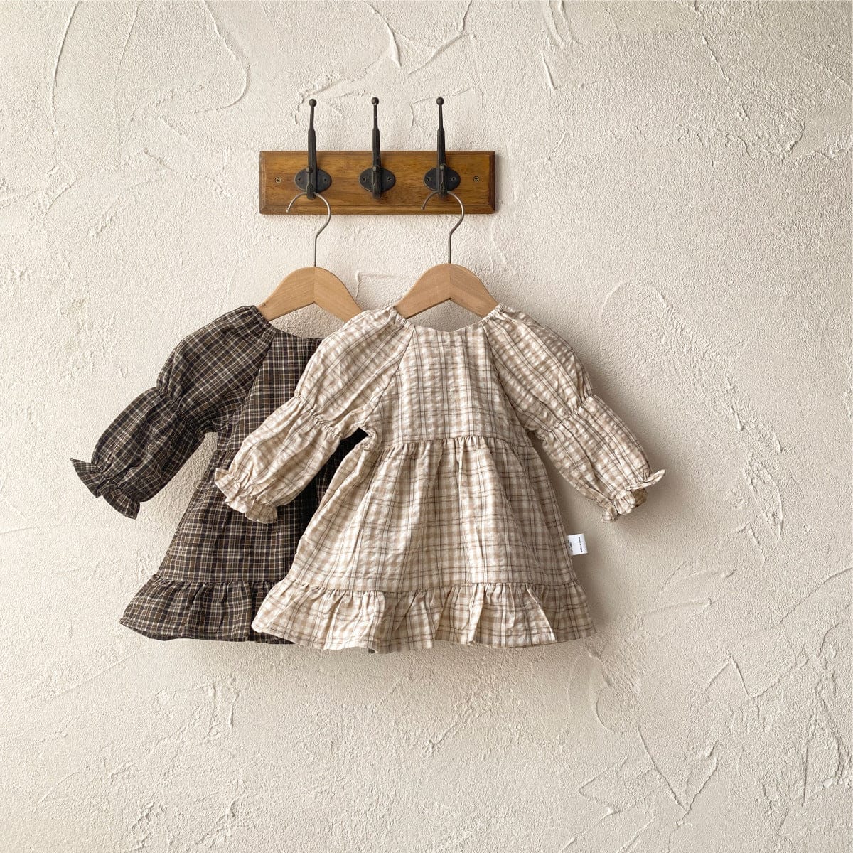 長袖ワンピース レトロチェックベルスリーブ長袖ワンピース【mh0009675】