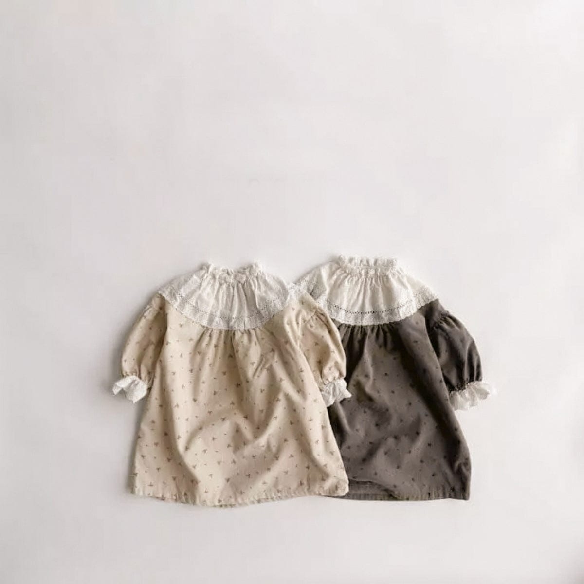 長袖ワンピース フラワープリントレースフリル長袖ワンピース 帽子セット【mh0009676】